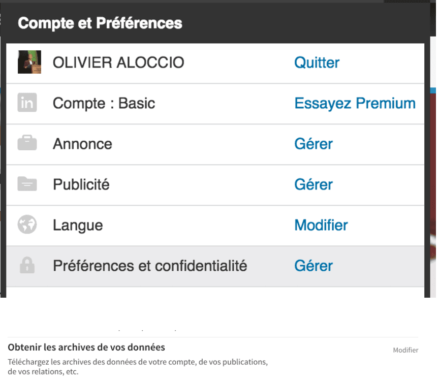 obtenir les archives de vos données linkedin